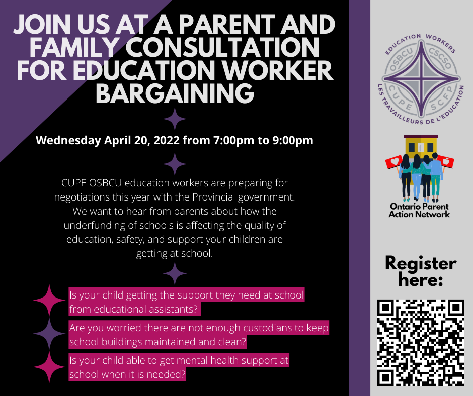 Wednesday 20 April 2022: parent and family consultation on the negotiations of education workers