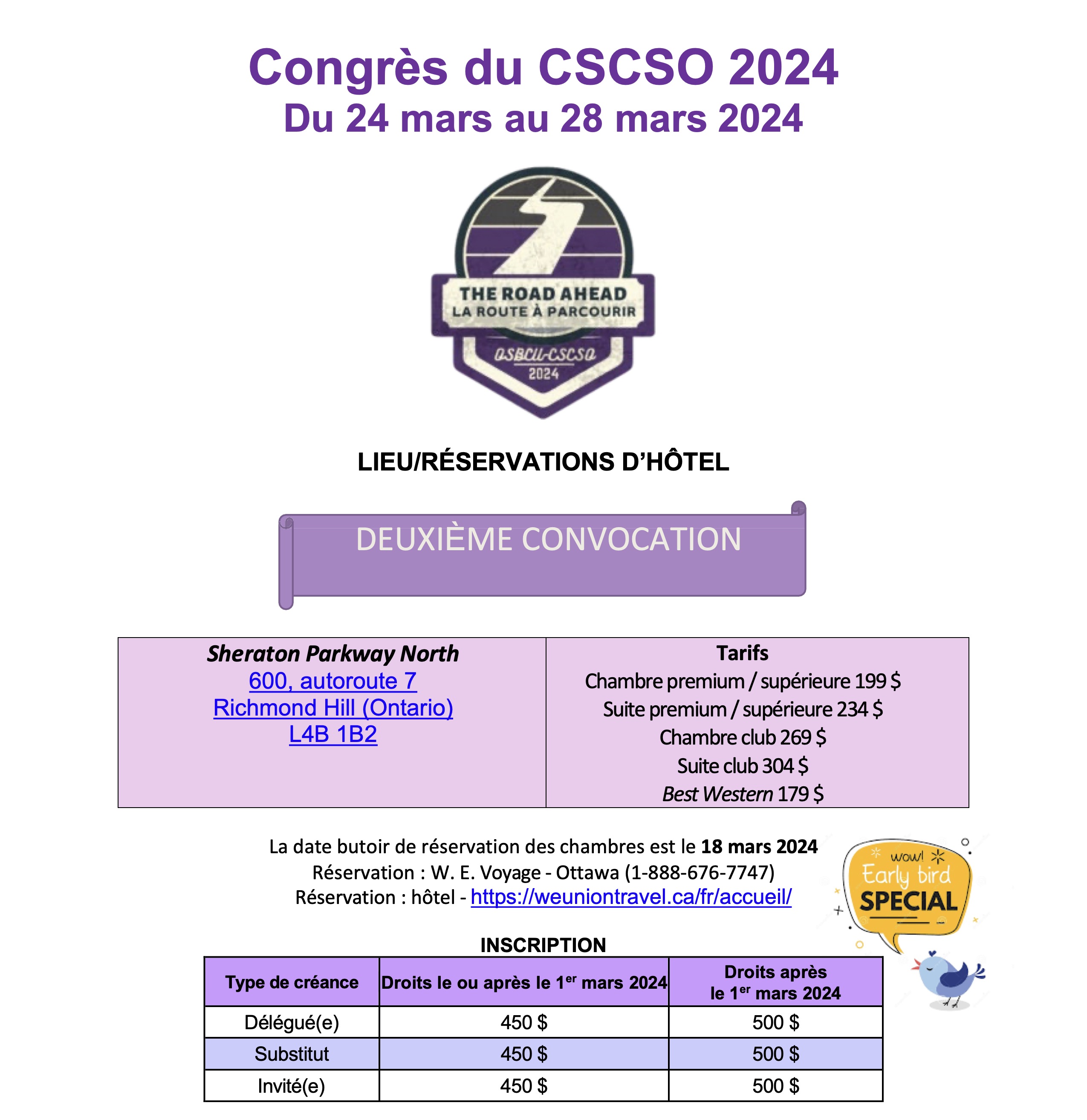 Deuxième Convocation - Congrès du CSCSO 2024 Du 24 mars au 28 mars 2024
