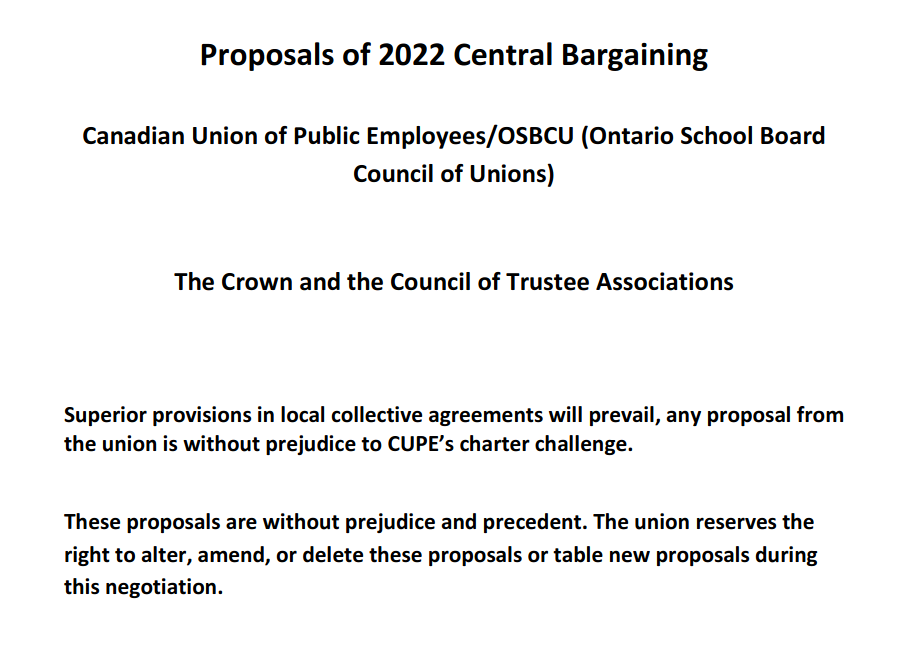 Full bargaining Proposals for Student Success and Good Jobs in Ontario's publicly funded schools